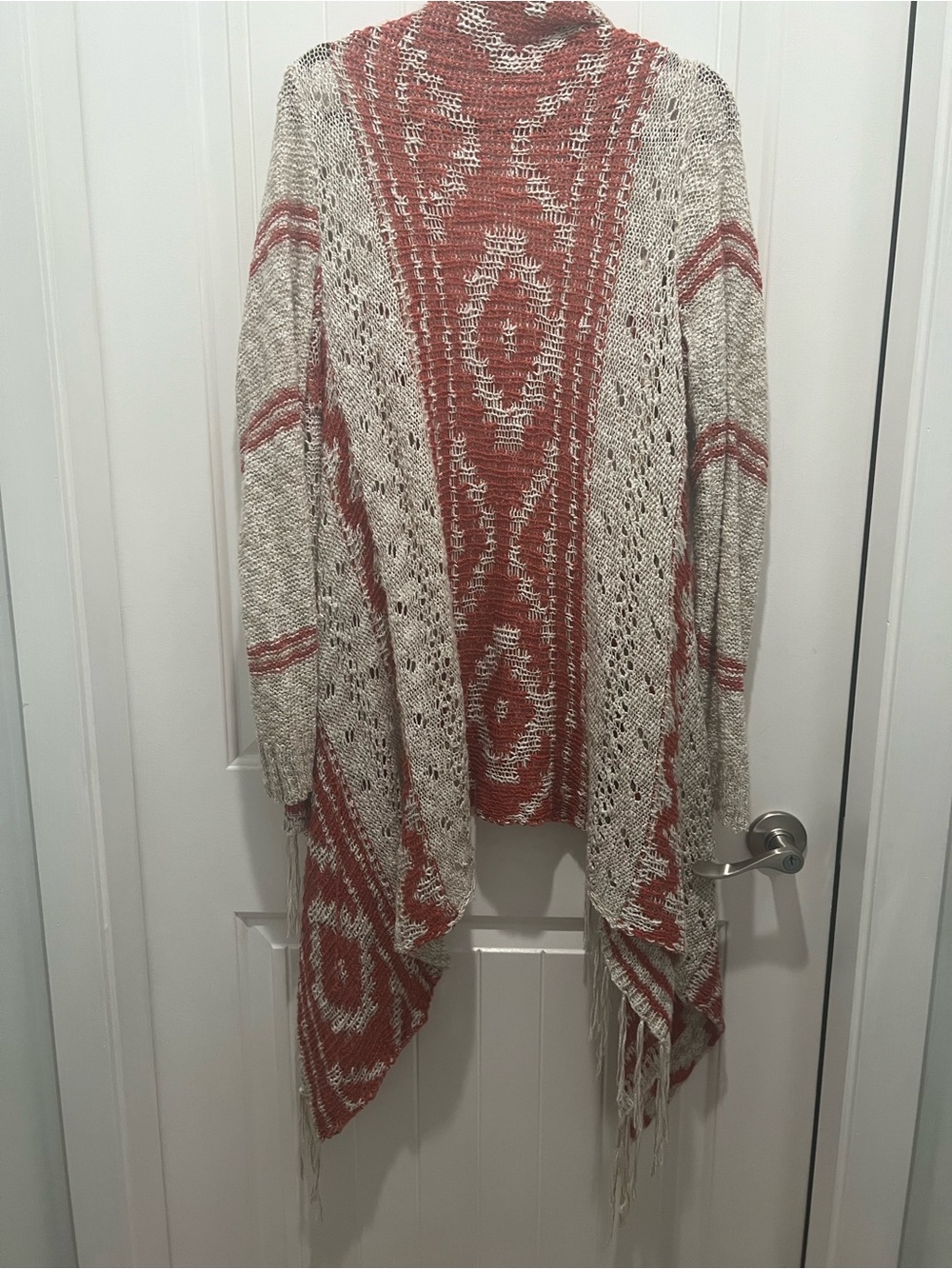 torrid Open-Front Fringe Knit Cardigan - Cream & Rust
